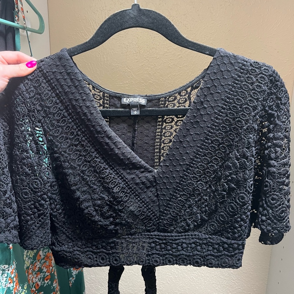 Express Black Crop Wrap Blouse